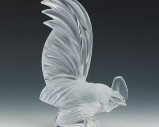 Lalique France Frosted and Clear Crystal Rooster Sculpture Coq Nain