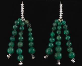 Ladies Platinum, Gold, Emerald and Diamond Tassel Earrings