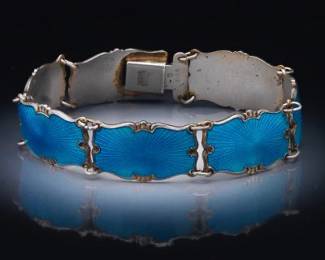 Norway Vintage Sterling Silver and Sky Blue Guilloche Enamel Bracelet