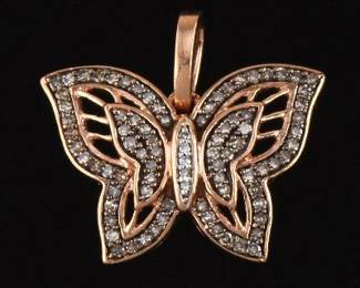 Ladies Cute Gold and Diamond Butterfly Pendant