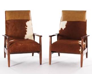Pair of Arhaus Wordsmith Lounge Chairs with Cowhide Upholstery