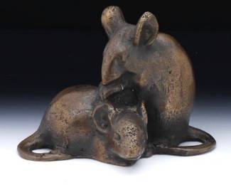Patinated Bronze Sculpture of Two Mice