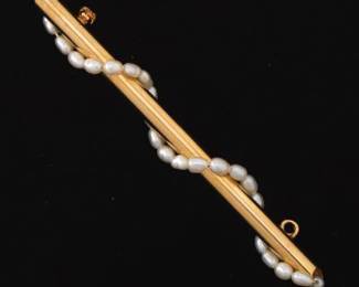 Ladies Gold and Pearl Bar Brooch