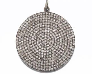 Ladies Sterling Silver and Diamond Starburst Round Pendant