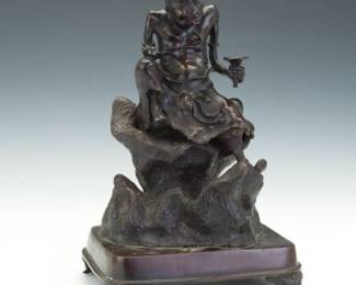 Patinated Metal Sculpture of Arhat