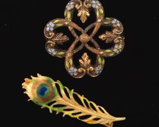 Two Antique Gold and Enamel Brooches