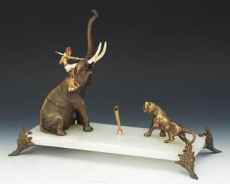 Mix Metals, Enamel and Agate Figural Standish