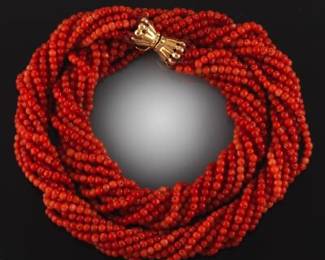 Ladies Gold and Coral Beads Torsade Necklace