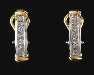 Ladies TwoTone Gold and Diamond Scroll Hoops