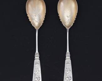 Gorham Antique Pair of Sterling Silver Serving Spoons, Fontainebleau Pattern, ca. 1880s