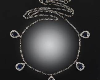 Ladies Gold, Blue Sapphire and Diamond Necklace