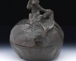 Japanese Bronze Monkey and Leaf Lidded Box, Japan, Meiji Period Late 19thEarly 20th Century