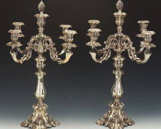 Pair of Continental 800 Silver Convertible RococoStyle Candelabra