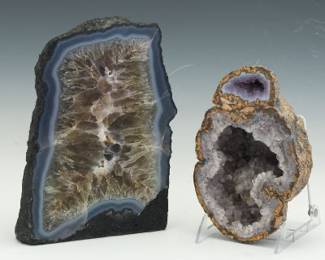 Pair of Decorative Geode and Agate Mineral Specimens