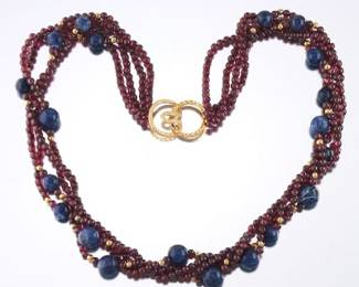 Ladies FourStrand Garnet and Sodalite Necklace