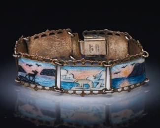 Norway Hestenes Vintage Sterling Silver and Enamel Nordic Vikings Scenes Bracelet