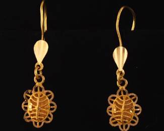 Ladies Pair of High Carat Gold Floral Earrings