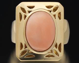 Ladies Vintage Italian Gold and Angel Skin Coral Ring
