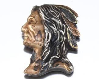 Antique American Indian Mix Metals Sterling Chief Bust Pin Brooch