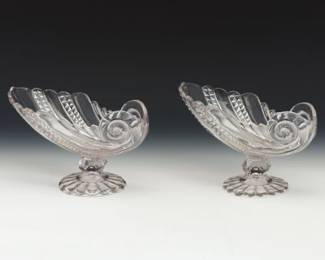 Another Pair of Gilded Age Moulded Glass Footed Shell Boats