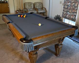 AVAILABLE FOR PRESALE!
Olhausen Pool Table – $650
Professional delivery included in price (first floor only; additional fee for second floor delivery).