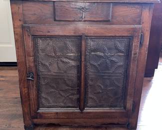 1800’s Normandy chestnut & oak with pierced metal panels. French provincial food cupboard