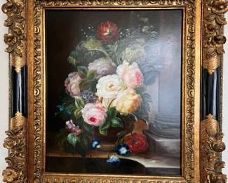 Remington painting in antique French giltwood frame