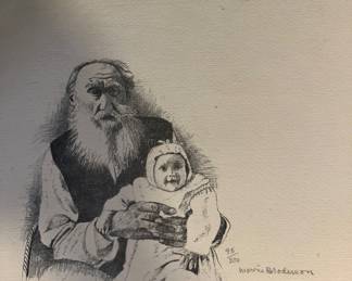 Signed Morris Broderson “Leo Tolstoy and his grand daughter”