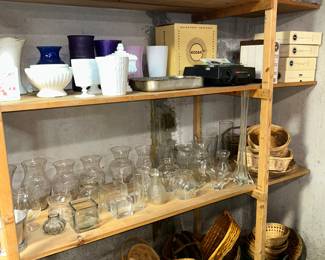 Load of baskets, vases, slides, slide projector 