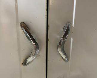 Handles on metal cabinet