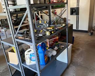 Several metal shelves