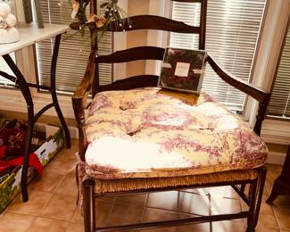 Rustic French Walnut Armchair with Rush Seat