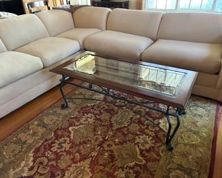 Nice Neutral Sectional w Sleeper, Coffee Table and Oriental Rug