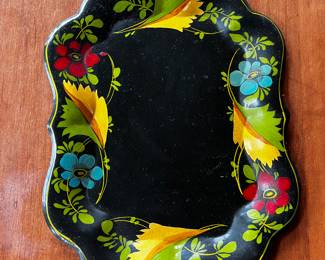 Hand Painted Tole Tray in vibrant reds, blues, yellows and green