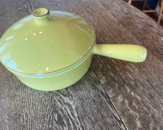 Dutch Vintage DRU Holland Yellow Enameled Cast Iron Pot with Lid