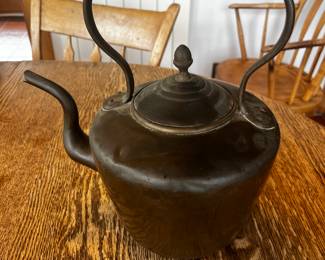 Early 1800’s Georgian or Victorian Copper Kettle with a Rolled Handle & Gooseneck Spout