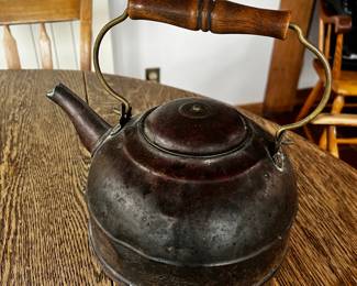 Vintage REVERE WARE 1801 Copper Tea Pot KETTLE Wood & Brass Handle 2 Qt