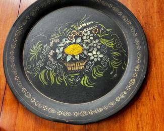 Vintage Tole Tray painted in yellow and greens