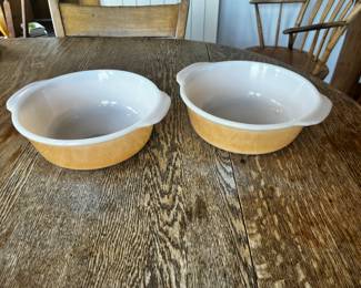 Pair Vintage Fire king Peach Luster Casserole Dish