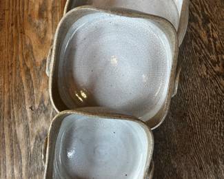 Trio Vintage Devica Gres De Viana Portuguese Studio Art Pottery Cooking Dishes, measure from 5.5" diameter to 8.5"