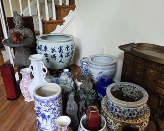 Oriental pots and statues