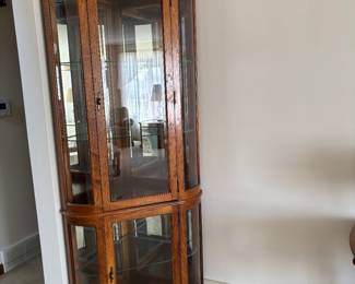 Wooden curio cabinet with lights 
