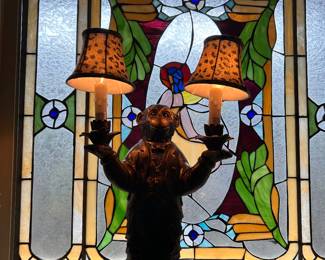 MONKEY LAMP, STAINED GLASS PANEL
