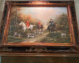 LARGE FRAMED FOX HUNT WITH LIGHT