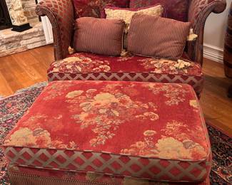 VICTORIAN HIGH BACKED LOVE SEAT WITH OTTOMAN