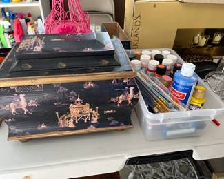 Various storage boxes and art supplies