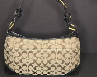Coach Shoulder Canvas Bag with Diagonal Black Leather