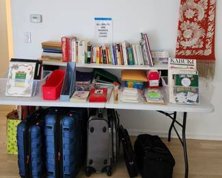 Books, office supplies and suitcases