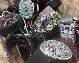 Large selection of western style leather belts.