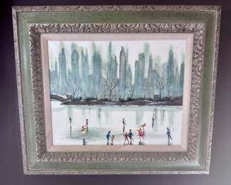Original oil painting, "Ice Skating", 1964.